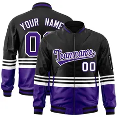 Black Purple-White Varsity Color Block Letterman Bomber Jacket