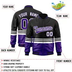 Black Purple-White Varsity Color Block Letterman Bomber Jacket 2