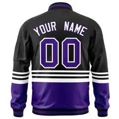 Black Purple-White Varsity Color Block Letterman Bomber Jacket 4