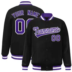 Black Purple-White Varsity Full-Snap Letterman Jacket