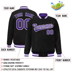 Black Purple-White Varsity Full-Snap Letterman Jacket 2