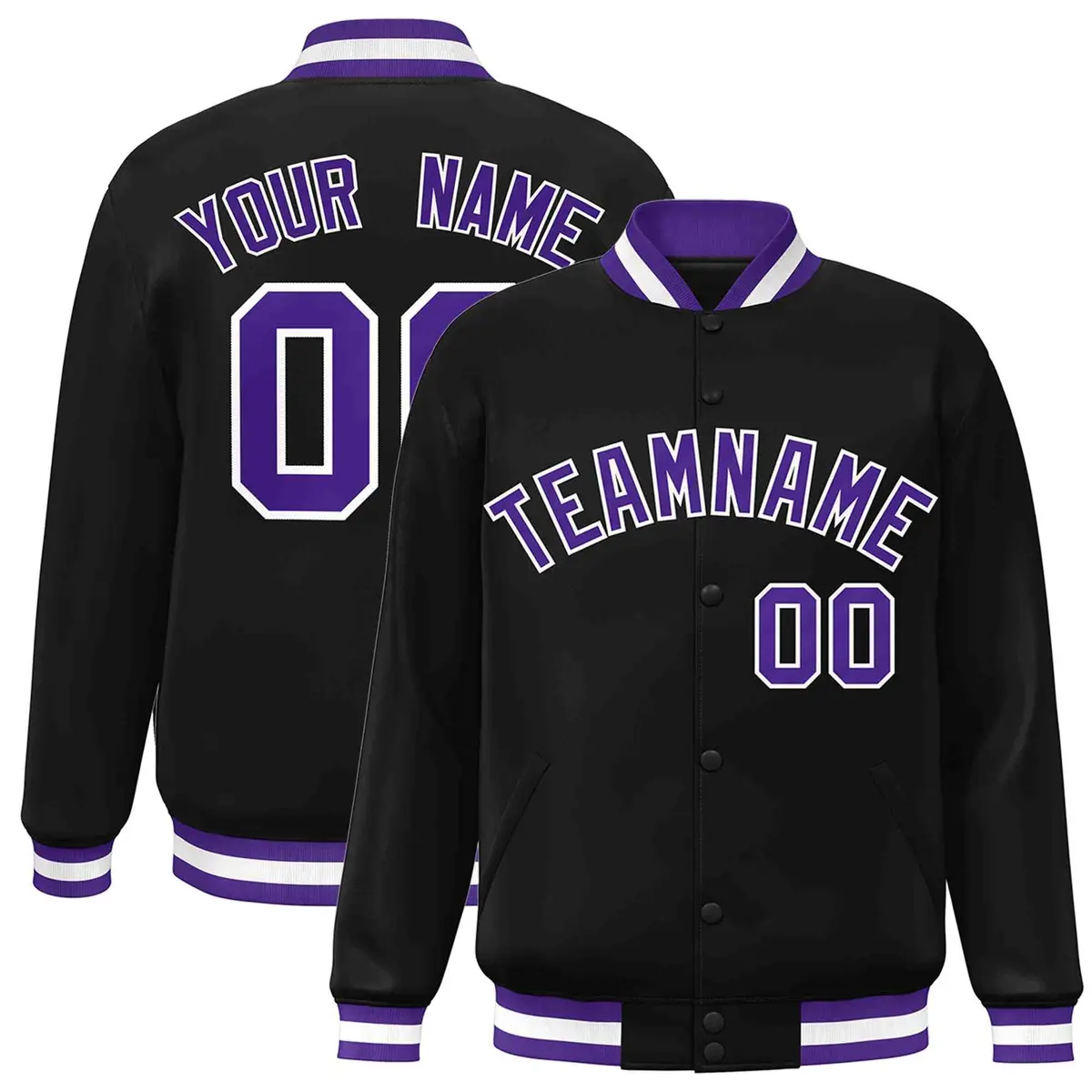 Black Purple-White Varsity Full-Snap Letterman Jacket