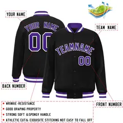 Black Purple-White Varsity Full-Snap Letterman Jacket 2