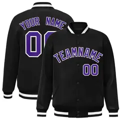 Black Purple-White Varsity Full-Snap Letterman Jacket 1