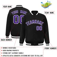 Black Purple-White Varsity Full-Snap Letterman Jacket 2