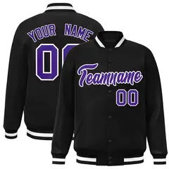 Black Purple-White Varsity Full-Snap Letterman Jacket 1