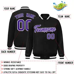 Black Purple-White Varsity Full-Snap Letterman Jacket 2