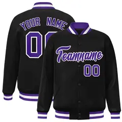 Black Purple-White Varsity Full-Snap Letterman Jacket 1