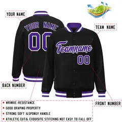Black Purple-White Varsity Full-Snap Letterman Jacket 2