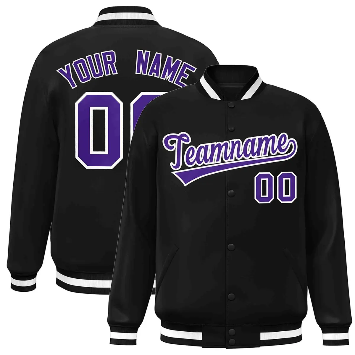 Black Purple-White Varsity Full-Snap Letterman Jacket
