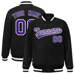 Black Purple-White Varsity Full-Snap Letterman Jacket 1