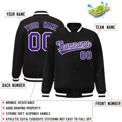 Black Purple-White Varsity Full-Snap Letterman Jacket 2