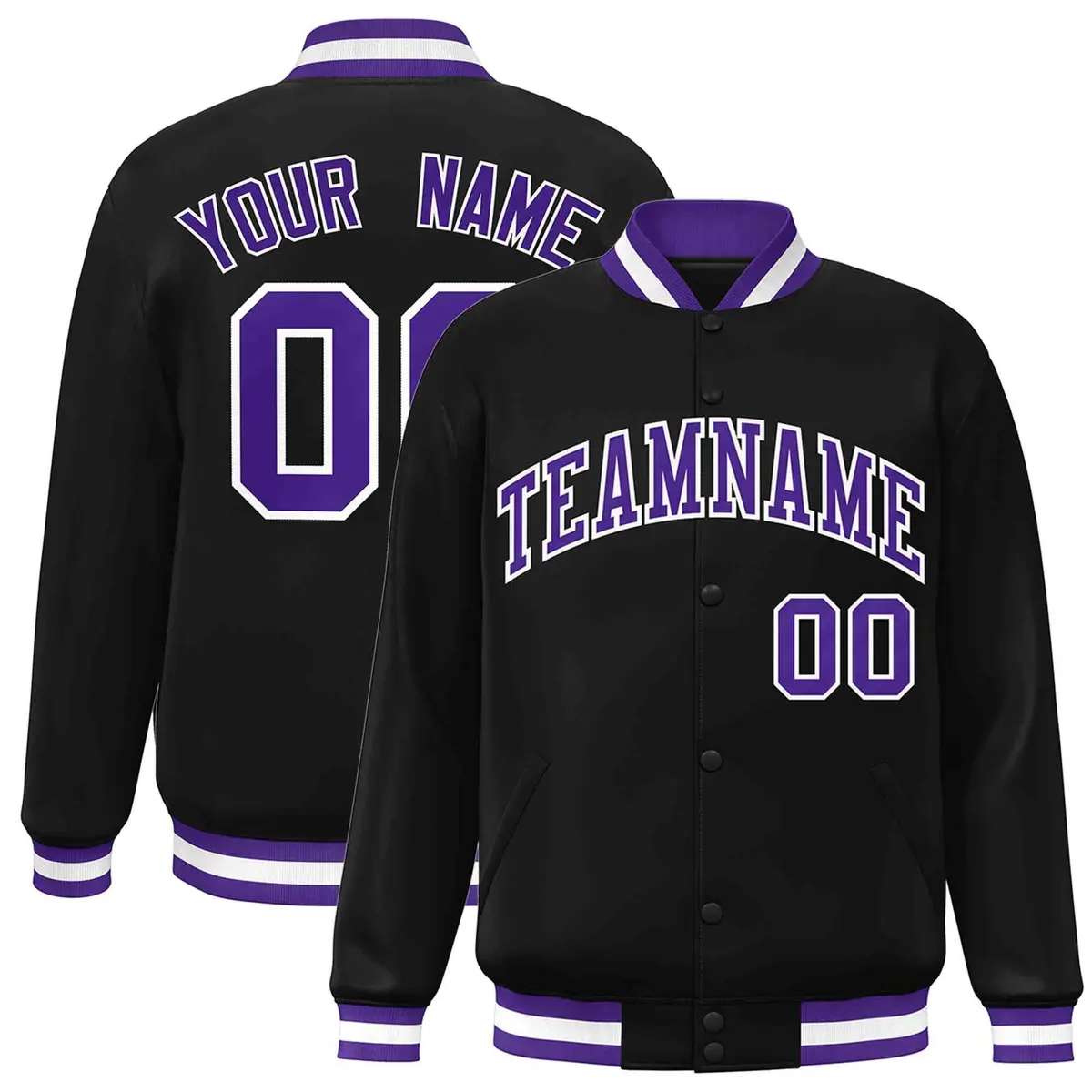 Black Purple-White Varsity Full-Snap Letterman Jacket