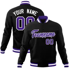 Black Purple-White Varsity Full-Snap Letterman Jacket