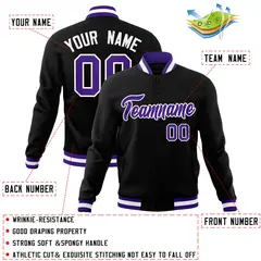 Black Purple-White Varsity Full-Snap Letterman Jacket 4