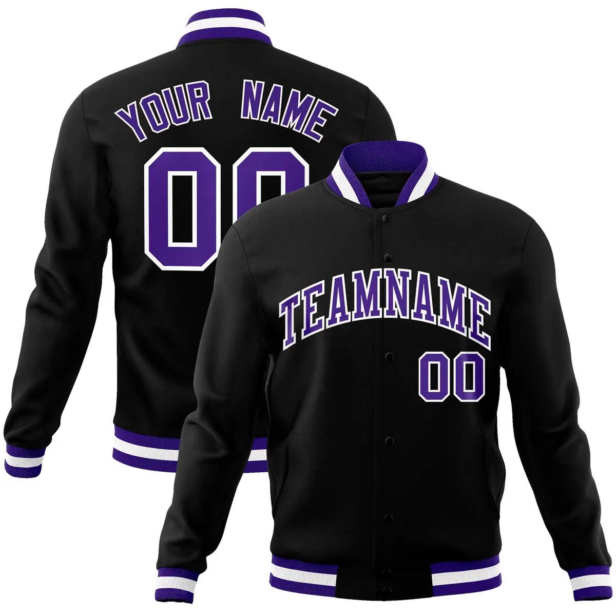 Black Purple-White Varsity Full-Snap Letterman Jacket