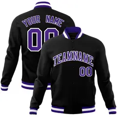 Black Purple-White Varsity Full-Snap Letterman Jacket 1