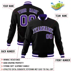 Black Purple-White Varsity Full-Snap Letterman Jacket 4