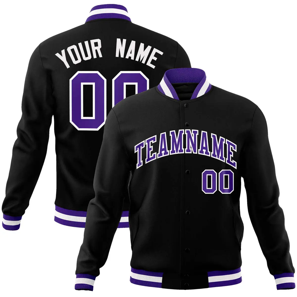 Black Purple-White Varsity Full-Snap Letterman Jacket