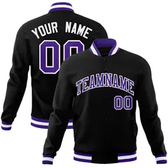 Black Purple-White Varsity Full-Snap Letterman Jacket 1