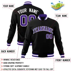 Black Purple-White Varsity Full-Snap Letterman Jacket 4