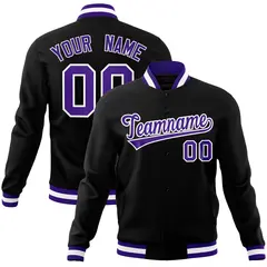 Black Purple-White Varsity Full-Snap Letterman Jacket 1