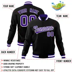 Black Purple-White Varsity Full-Snap Letterman Jacket 4