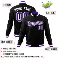 Black Purple-White Varsity Full-Snap Letterman Jacket 4
