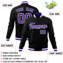 Black Purple-White Varsity Full-Snap Letterman Jacket 4