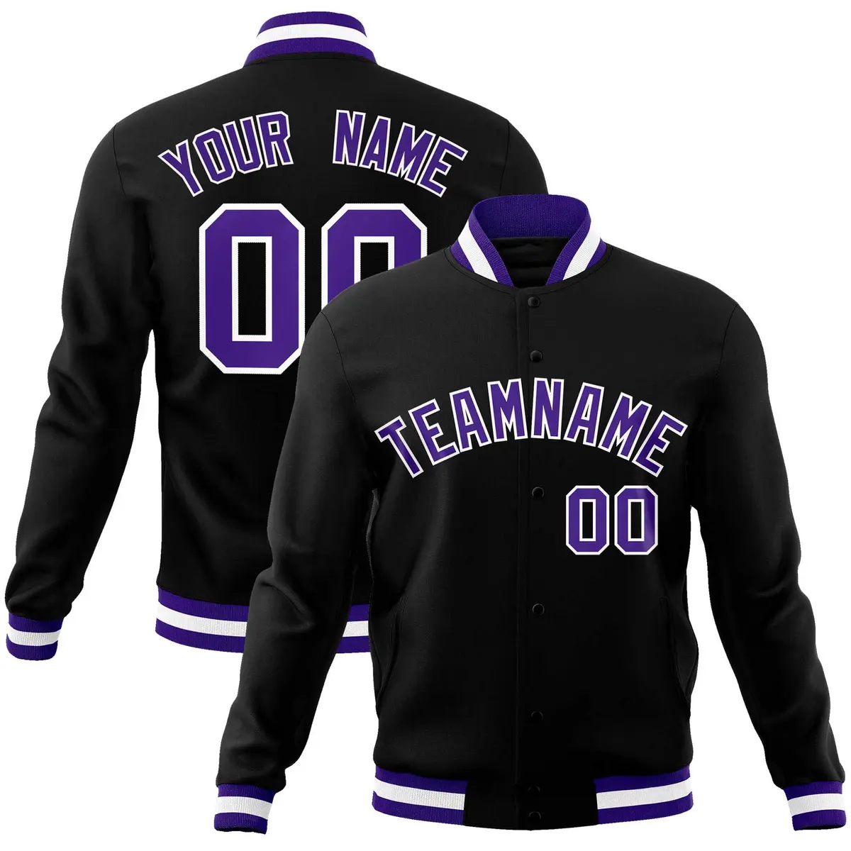 Black Purple-White Varsity Full-Snap Letterman Jacket