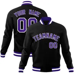 Black Purple-White Varsity Full-Snap Letterman Jacket 1