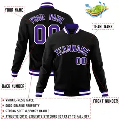 Black Purple-White Varsity Full-Snap Letterman Jacket 4