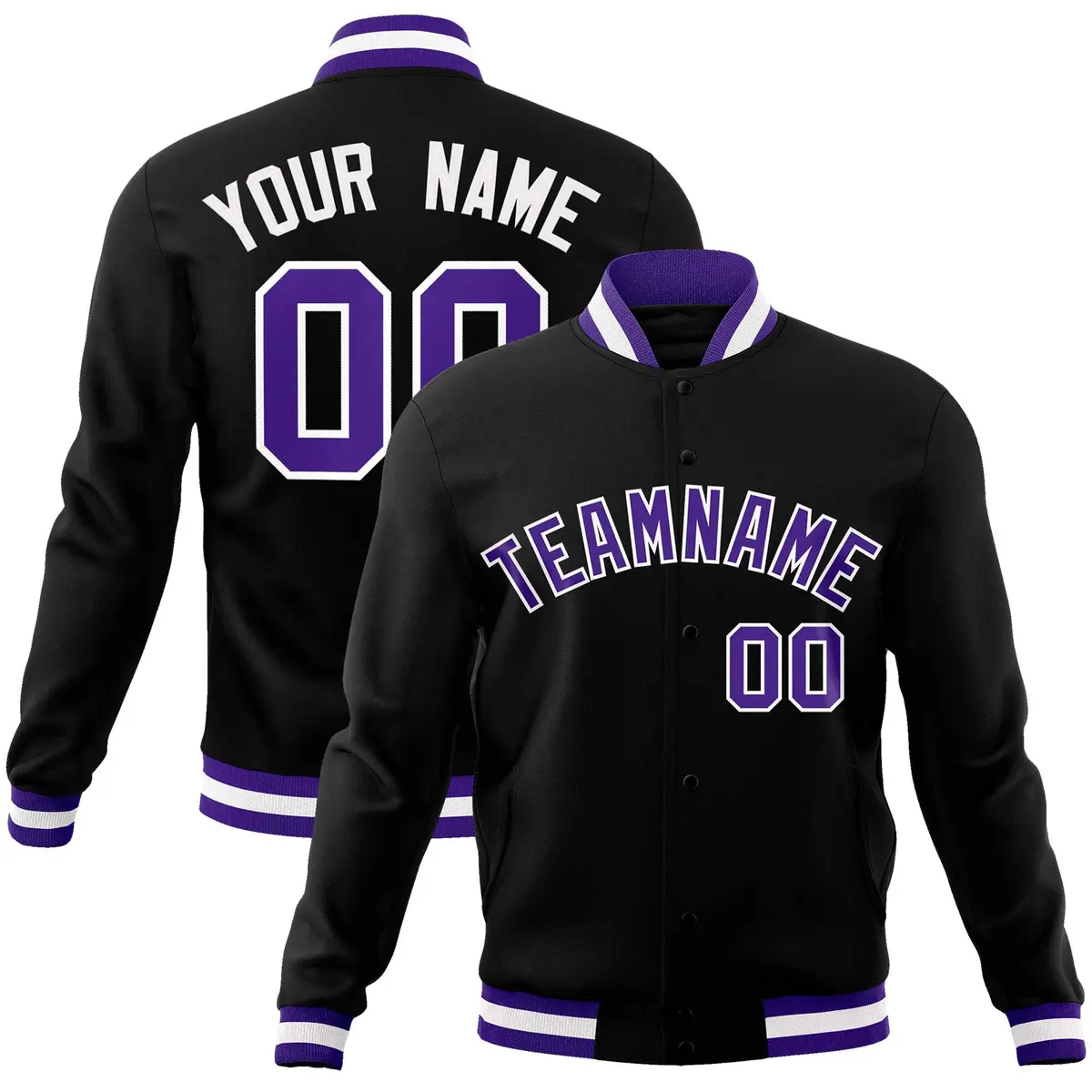 Black Purple-White Varsity Full-Snap Letterman Jacket