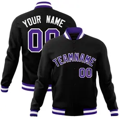 Black Purple-White Varsity Full-Snap Letterman Jacket 1