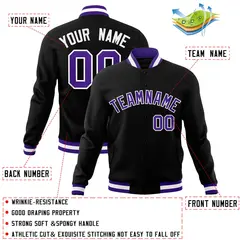 Black Purple-White Varsity Full-Snap Letterman Jacket 4