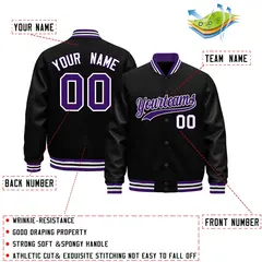 Black Purple White Varsity Jacket with Faux Leather Sleeves 2