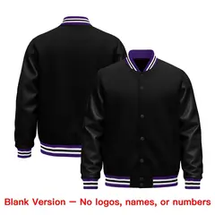 Black Purple White Varsity Jacket with Faux Leather Sleeves 6
