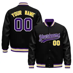 Black Purple White Varsity Jacket with Faux Leather Sleeves 1