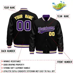 Black Purple White Varsity Jacket with Faux Leather Sleeves 2