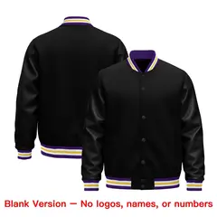 Black Purple White Varsity Jacket with Faux Leather Sleeves 6