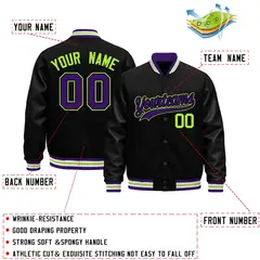 Black Purple White Varsity Jacket with Faux Leather Sleeves 2