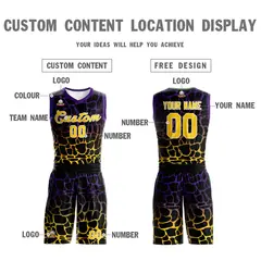 Black Purple-Yellow Spotted Graffiti Basketball Jersey 3