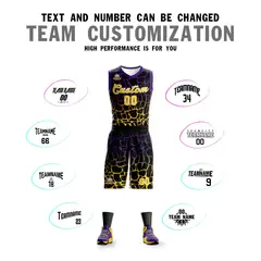 Black Purple-Yellow Spotted Graffiti Basketball Jersey 4