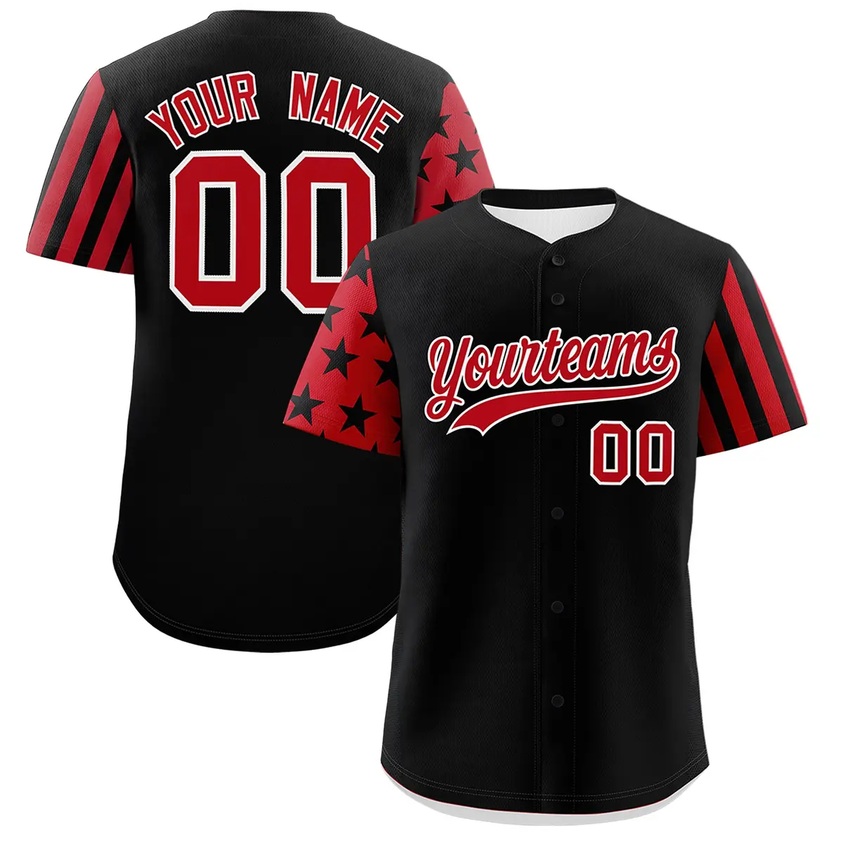 Black Red American Flag Raglan Baseball Jersey