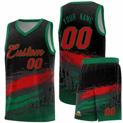 Black Red and Kelly Green Graffiti Pattern Basketball Jersey 1