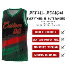Black Red and Kelly Green Graffiti Pattern Basketball Jersey 2