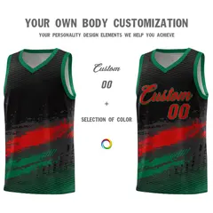 Black Red and Kelly Green Graffiti Pattern Basketball Jersey 3