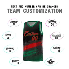 Black Red and Kelly Green Graffiti Pattern Basketball Jersey 4