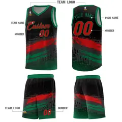 Black Red and Kelly Green Graffiti Pattern Basketball Jersey 5
