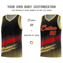 Black Red and Khaki Graffiti Pattern Basketball Jersey 3
